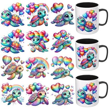 UV DTF Cup Wrap Transfer Stickers, 12 Sheets Sea Turtle Rub On Transfers for Tumblers Glass Cups Mugs Water Bottles