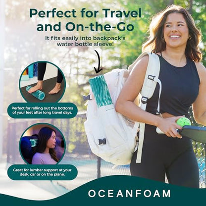 Oceanfoam Ripple Travel Foam Roller (11" x 3.35") Firm Mini Foam Roller for Physical Therapy, Deep Tissue Massage, Back Pain - High Density, Wave Textured - Yoga, Exercise (Jade & Seafoam Marbled) - color: Jade & Seafoam Marbled