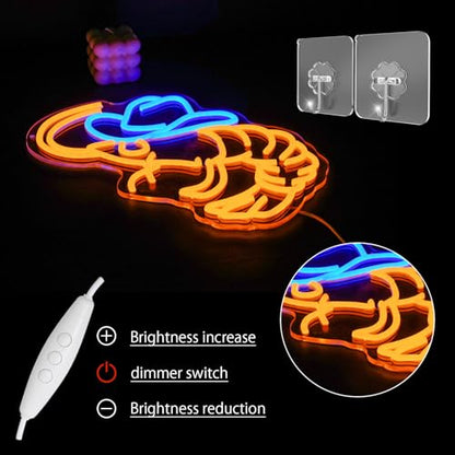 Cowboy Shrimp Neon Sign for Wall Decor, USB Powered Shrimp Neon Light Wall Art, Seafood LED Light Up Sign for Seafood Restaurants, Pub, Store, Man Cave - style: Cowboy Shrimp