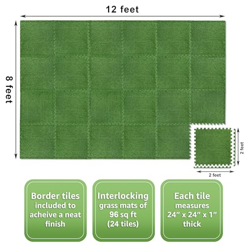 Sorbus Grass Foam Floor Tiles, Interlocking Turf Tiles (24 Tiles, 96 Sq Ft) - size: 24 Tiles (96 Sq ft)