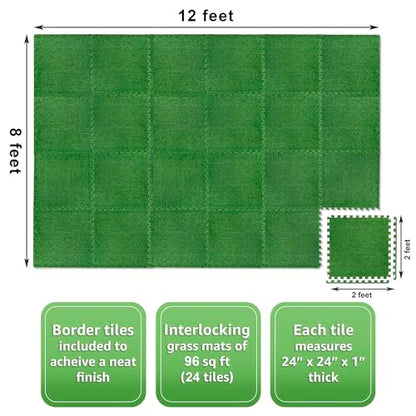 Sorbus Grass Foam Floor Tiles, Interlocking Turf Tiles (24 Tiles, 96 Sq Ft) - size: 24 Tiles (96 Sq ft)
