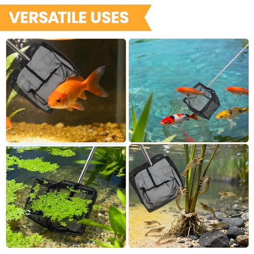 3 Pcs Fish Net for Fish Tank, 3 Inch Fine Mesh Aquarium Net with 5.3-15.7 Inch Stainless Steel Long Handle, Fine Mesh Nylon Fishing Nets for Fish Shrimp Tank, Pond, Creek