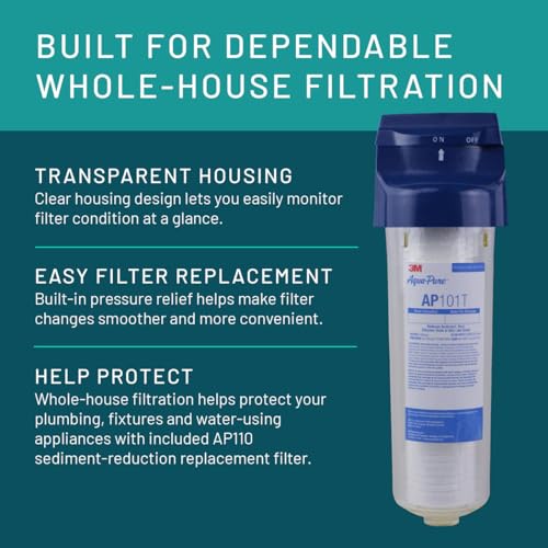 3M Aqua-Pure AP101T Whole House Transparent Water Filter Housing, Ideal for 1-2 Bath Homes, Standard 1-high Drop-in Cartridge - style: AP101T Transparent Housing
