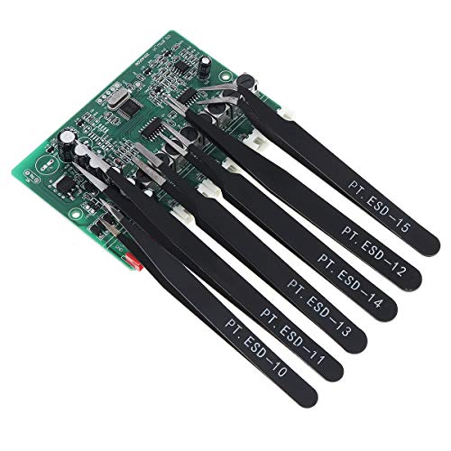 6PCS Precision Tweezers Set, ESD Tweezers Set, Anti-Static Stainless Steel Tweezers, Non-magnetic Curved Tweezers Set, Electronics Tweezers Kit for Jewelry, Craft, Electronics