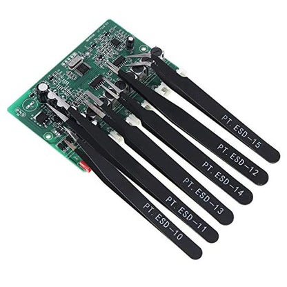6PCS Precision Tweezers Set, ESD Tweezers Set, Anti-Static Stainless Steel Tweezers, Non-magnetic Curved Tweezers Set, Electronics Tweezers Kit for Jewelry, Craft, Electronics
