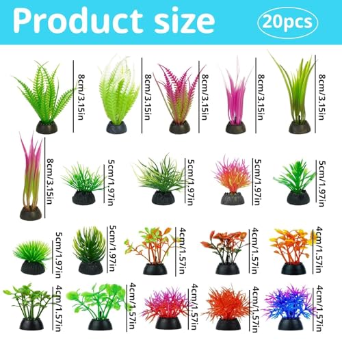20Pcs Fish Tank Decorations Set, Mini Aquarium Plants, Fish Tank Decor, Small Fish Tank Decorations for Home and Office Aquariums