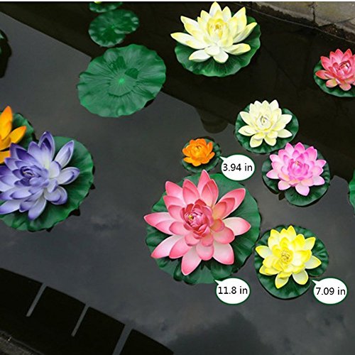 Artificial Floating Foam Lotus Flower Pond Decor Water Lily (6 Colours-2, Small-10cm)