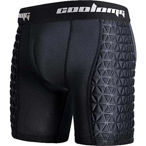 COOLOMG Men Adult Padded Baseball Sliding Shorts with Cup Pocket - color: Black, size: Large