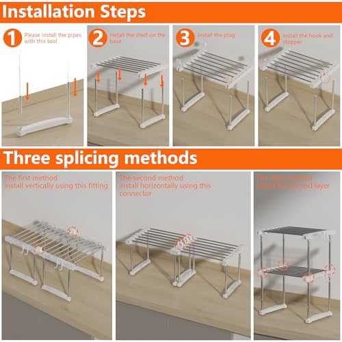 BLULEE Expandable Under Sink Organizer - 3D Adjustable Stackable Storage Shelves,Modular Cabinet Rack Around Pipes for Kitchen Bathroom