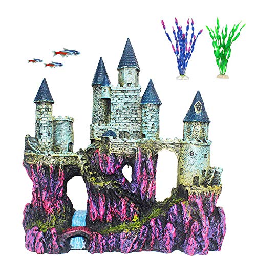 Aquarium Resin Castle Decoration Fish Tank Driftwood Castle Cave Hideouts House Plants Supplies Accessories(Purple) - color: Purple