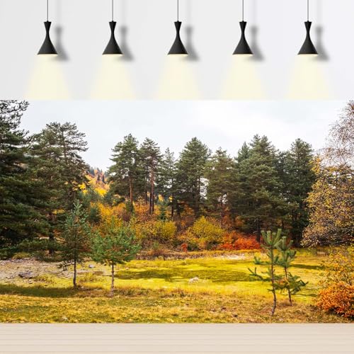 Pine Trees Forest Aquarium Background Yellow Dried Leaves Park Pond Fish Tank Background Autumn Foggy Sky Nature Landscape Scene Terrarium Backgrounds Golden Fall Reptile Tank Backgrounds 36x24in