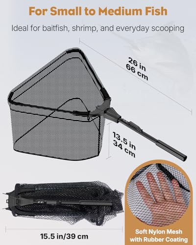 Pawfly Fishing Net with Collapsible Aluminum Handle and Nylon Mesh for Aquarium Pond Freshwater and Saltwater, Minnow Net for Bait and Trout, Portable Fishing Landing Net - size: 12" x 14"