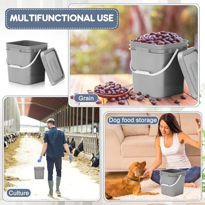 10 Pcs 3.5 Gallon Square Food Grade Bucket with Lid Plastic Buckets Pail with Handle Lid Heavy Duty Buckets for Storing Dry Food Charcoal Camping Fishing(Grey) - color: Gray, style: Square