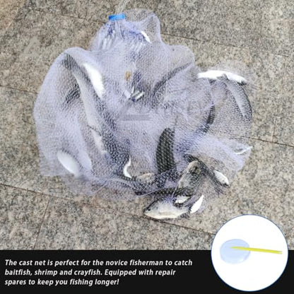 Saltwater American Fishing Cast Net 3/8inch Mesh Size for Bait Shrimp Trap Fish Heavy Duty Sinkers Throw Net 3FT/4FT/5FT/6FT/7FT/8FT/9FT/10FT Radius - color: White B, size: 5FT Radius, style: Mono -Zinc-iron-3/8" Mesh 0.66lb/Ft