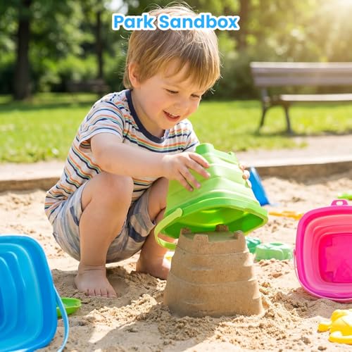 Collapsible Bucket for Kids, Foldable Pail Bucket for Beach Toys, Summer Toys, Camping Gear, Beach Party, Fishing, and Fun Summer Activities