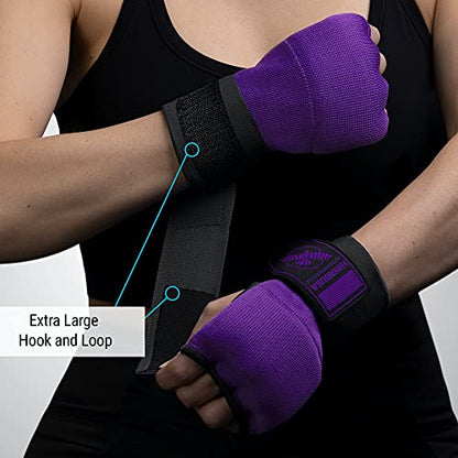 Hayabusa Quick Gel Hand Wrap Boxing Gloves | Slip-On Design, Padded Knuckle Protection, Hook and Loop Closure, Muay Thai Kickboxing, Men and Women, Sparring - color: Purple/Black, size: Medium