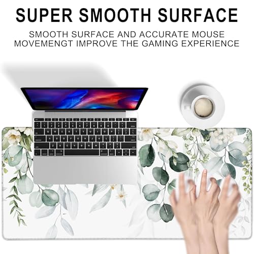 Desk Mat, Watercolor Eucalyptus Leaves and Peony Large Extended Gaming Mouse Pad,Waterproof Non-Slip Rubber Base and Stitched Edges Desk Pad for Work Game Office Home 35.4x15.7in - color: Colour3