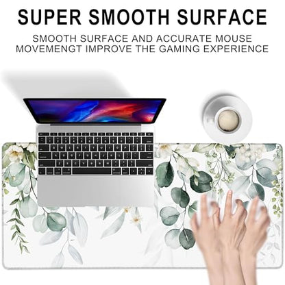 Desk Mat, Watercolor Eucalyptus Leaves and Peony Large Extended Gaming Mouse Pad,Waterproof Non-Slip Rubber Base and Stitched Edges Desk Pad for Work Game Office Home 35.4x15.7in - color: Colour3