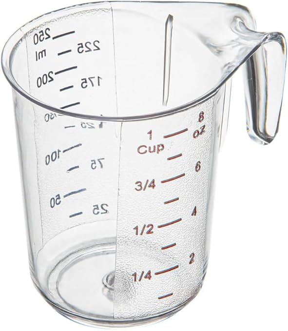 EASILY 1 Cup Measuring Jar 1Durable Measuring Beaker - Metric And lmperialUnits Handle With Thumb-Grip Design Clear PlasticMeasuring Cup Tolerates Up To 248F