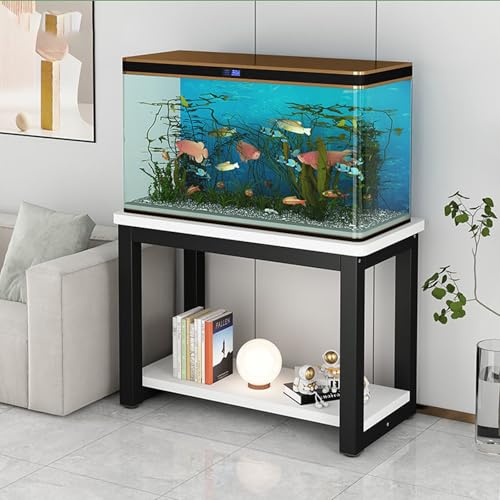 Heavy-Duty Aquarium Stand, Double-Tier Fish Tank Stand ,Reptile Enclosure , With Storage Shelf I,ncludes Non-Slip Pads ,Suitable For Fish And Turtle Keeping(Black+White,23.6x11.8in) - color: Black+White, size: 23.6x11.8in