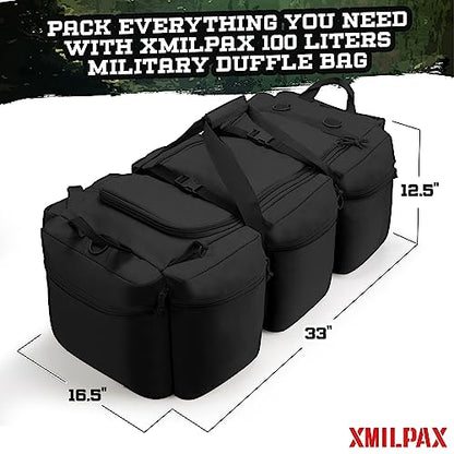 100L Large Military Duffle Bag Deployment Duffel Bag Sports Equipment Travel Luggage Bag with Detachable Backpack Straps… - color: Black
