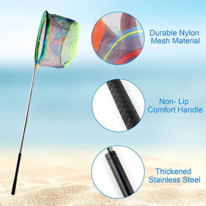 Floating Telescopic Folding Net with 7 Inch Pliers & Lip Gripper - Kids Fishing Net with Foldable Sand Bucket & Fishing Gear Accessories