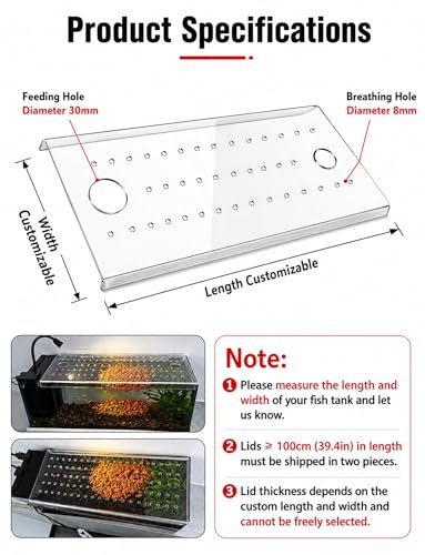 Anti-Jump Transparent Aquarium Lid with 30mm Feeding Hole, Removable Top Cover for Open Top Fish Tank (60x50x0.4 cm), Durable Pet Safety Accessory