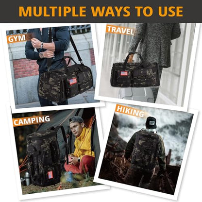Expandable Gym Bag for Men,Tactical Large 3-in-1 Travel Duffle Backpack Bag - color: Camo Black