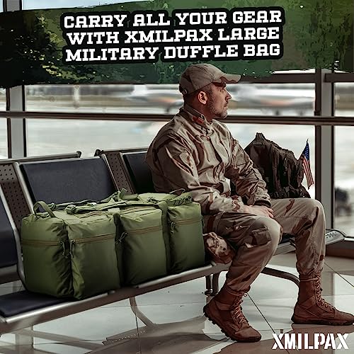 100L Large Military Duffle Bag Deployment Duffel Bag Sports Equipment Travel Luggage Bag with Detachable Backpack Straps… - color: Olive Green