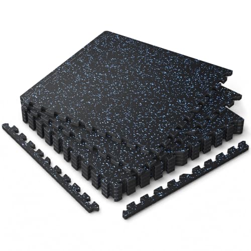 0.6" Thick Rubber Top Gym Flooring Mats for Home Gym - color: Black & Blue-0.6", size: 24 Sq Ft (6 Tiles)