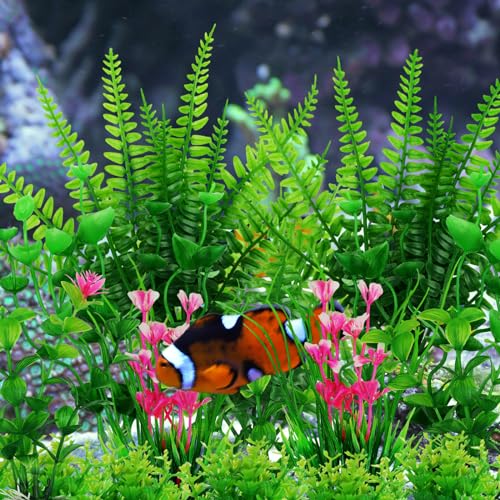 Aquarium Decor, 10pcs Fish Tank Decorations Aquarium Plants, Green Fish Tank Accessories, Mini Fish Tank Plants Plastic Decoration for Aquariums