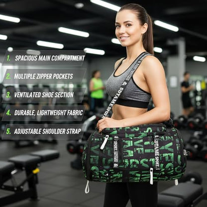 Gym Duffle Bag Backpack,4‑Way Waterproof with Shoe Compartment Travel Laptop - color: Green