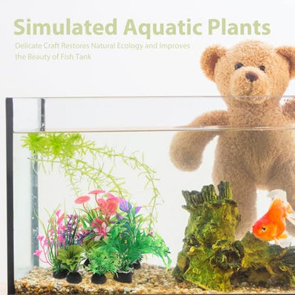 Homoyoyo 9pcs Broken Barrel Aquarium Decorations with 8 Artificial Plastic Plants Betta Fish Tank Cave Hideout Shelter Ornament for Shrimp, Goldfish, and Reptiles