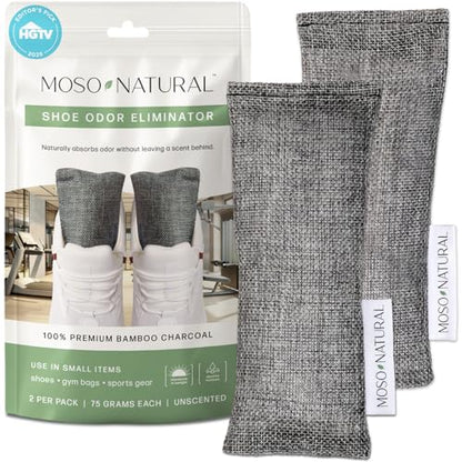 Moso Natural Shoe Deodorizer Inserts, Charcoal Odor Absorber for Shoes, Gym Bag & Boot Deodorizer, Unscented Shoe Odor Elimination, Air Purifying Bags, Lasts 2 Years (2 Bags) - style: 1 Pack (2 Bags)
