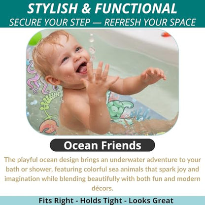 Bath Mat - Large Non Slip Bathtub & Shower Mat - Extra Long 40 x 16 Inch Bathroom Mats for Tub Nonslip Anti Slip Bathmats (Ocean Friends), 1 Pack - color: Ocean Friends