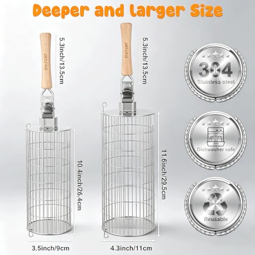 TNTOR Rolling Grill Basket, Larger 304 Stainless Steel Nesting Grilling Net, Removable Handle, BBQ Accessories Tools for Veg Shrimp, Outdoor Cooking Camping Father's Day grilling gifts for men Dad