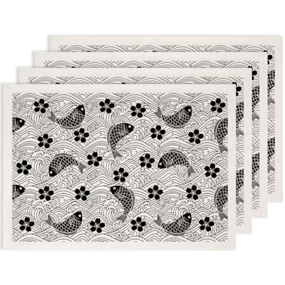 SUPERDANT 4PCS Fish Flowers Underglaze Paper Transfer Blossoms Transfer Paper for Clay Ceramic Porcelain Under Glaze Transfers for Pottery Enamel Decals Black Underglaze Decal Papers - style: Fish and Flower