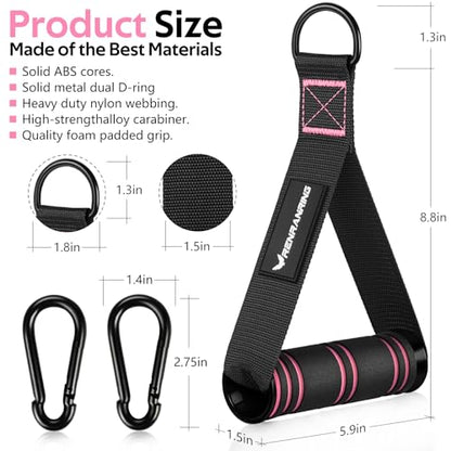 RENRANRING Gym Exercise Handles, Replacement Handle Attachments for Cable Machine Pulleys, Resistance Band and Strength Trainer, Pull Down Workout Accessories, Home Gym Add On Equipment - color: Black, Pink