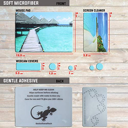 Mouse Pad Adhesive Bottom - Sticks to Any Surface - Portable - Webcam Covers and Screen Cleaner Included (Beach) - color: BEACH