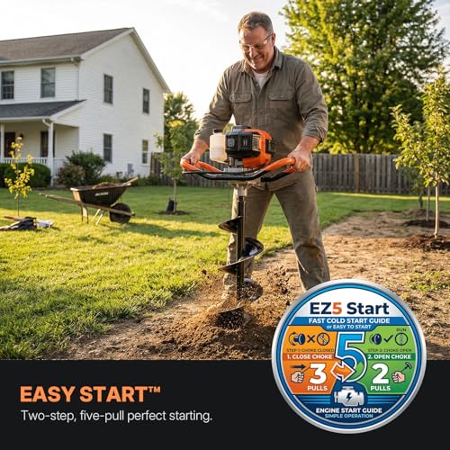 WORKIT 43CC Post Hole Digger, Auger Post Hole Digger Easy Start, 2-Cycle Xtreme Engine, Gas Powered Earth Auger with 8" Auger Drill Bit, 20" Extension Rods, EPA Certification, for Farmland, Garden