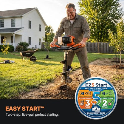 WORKIT 43CC Post Hole Digger, Auger Post Hole Digger Easy Start, 2-Cycle Xtreme Engine, Gas Powered Earth Auger with 8" Auger Drill Bit, 20" Extension Rods, EPA Certification, for Farmland, Garden