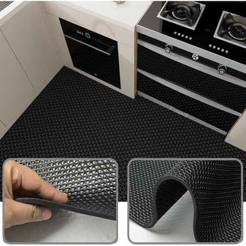 PVC Drainage Floor Mat Non-Slip Commercial Wet Area Mat for Outdoor and Indoor Restaurant Kitchen Bar Swimming Pool Splash Matting Water Drain Flooring Mat (Black, 4FTX16.4FT)