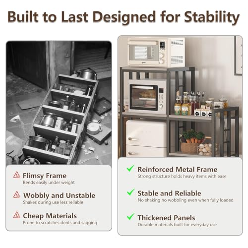 METYERRY6-Tier Adjustable Mini Fridge Cabinet With Power Outlet,Kitchen Bakers Rack With storage,Mini Fridge And Microwave Stand,Coffee Bar, Free Standing Shelf for Kitchen, Home Office,Balcony,Greige