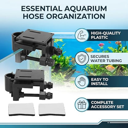 Zerodis Aquarium Tube Clips, 2Pcs Fish Water Pipe Holders Clamps Multifunction Plastic Adjustable Fish Mounting Clip for Tube Dia Within 18mm
