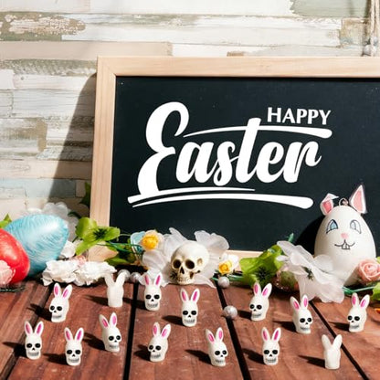 VioraWhite 50 Pcs Easter Mini Resin Skulls Figures Miniature Resin Tiny Skulls Figures with Rabbit Ears Landscape Aquarium Garden Desktop Ornament DIY Decoration for Party Supplies - style: Easter