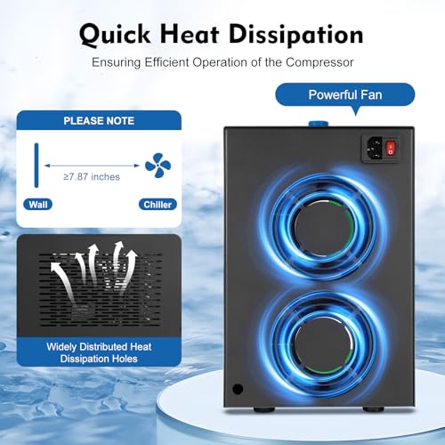 110V 60HZ Quiet Aquarium Chiller, 42Gal 1/10 HP Water Cooler Refrigeration Compressor Home Use Fish Coral Shrimp with Pump and Pipe Water Chiller for Ice Bath Shrimp Aquarium
