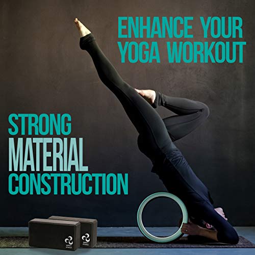 Yoga Wheel Kit for Beginners - Wheel, 2 Blocks, Strap & Guide | Back Roller to Relieve Back Pain & Tension, Deepen Stretches & Boost Flexibility - Complete Home Set for Women & Men