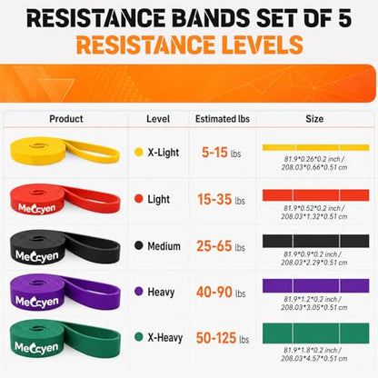 5-Pack Resistance Bands Set, Exercise Bands with Handles & Door Anchor, Stretch Bands for Pull Up Assistance, Home Gym & Strength Training