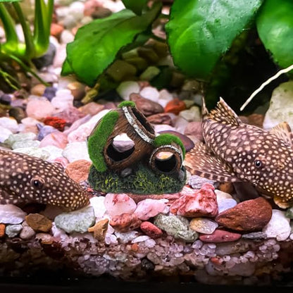 Alipis Resin Fish Tank Decor Broken Wine Barrel Ornaments Small Double Barrel Hideout Aquarium Decoration for Betta Fish and Freshwater Shrimp Habitat