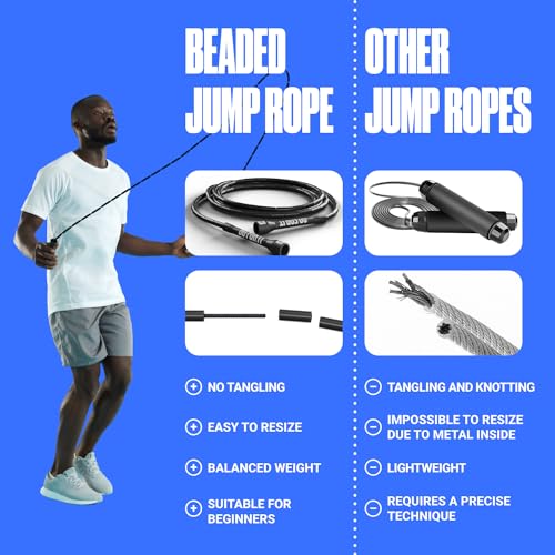 Sportbit Custom-Fit Beaded Jump Rope – Adjustable Length for Kids & Adults, Men & Women – Durable Fitness Rope for Gym & Home - color: Black